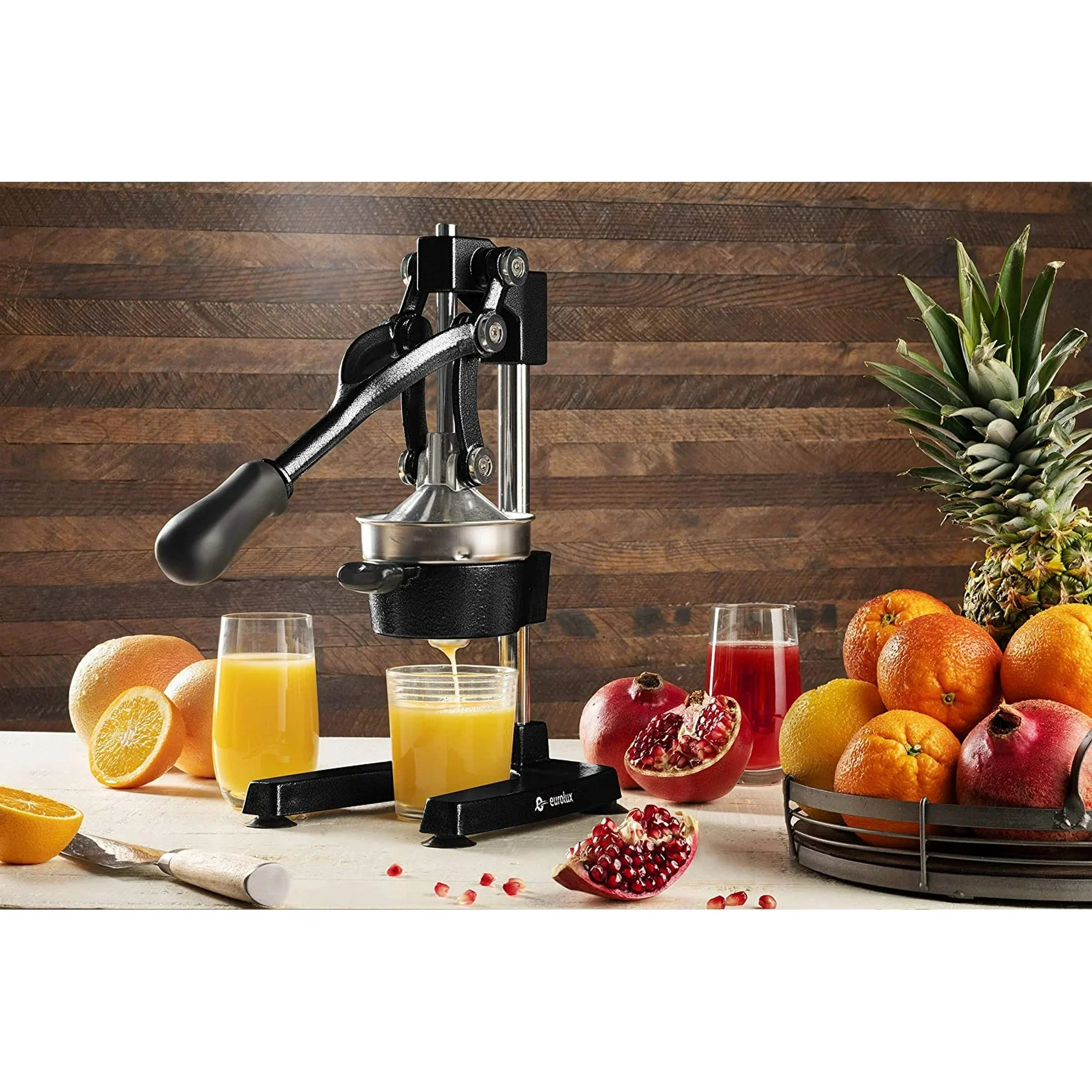 Eurolux Cast Iron Citrus Press Juicer Commercial Grade Manual Citrus Juicer with Stainless Steel Cup, Black - Image 3
