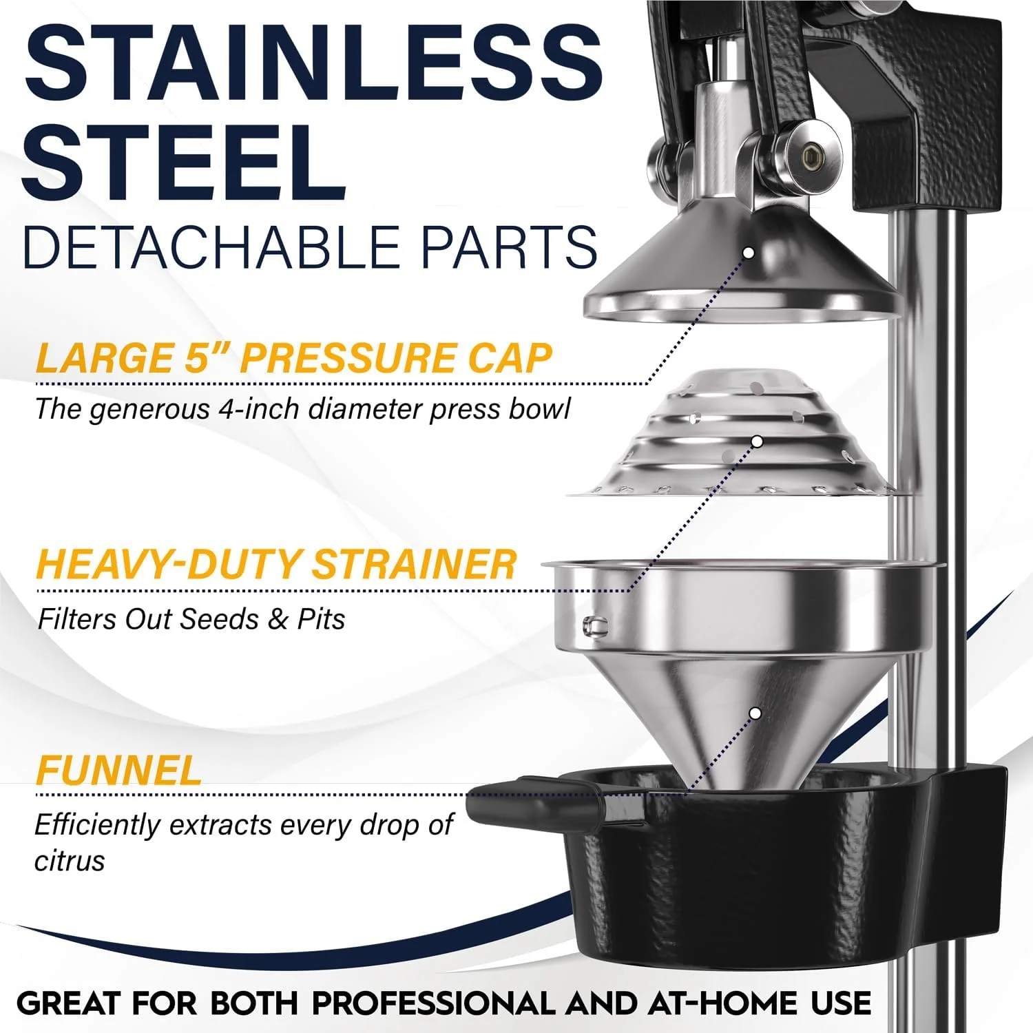 Eurolux Cast Iron Citrus Press Juicer Commercial Grade Manual Citrus Juicer with Stainless Steel Cup, Black - Image 9