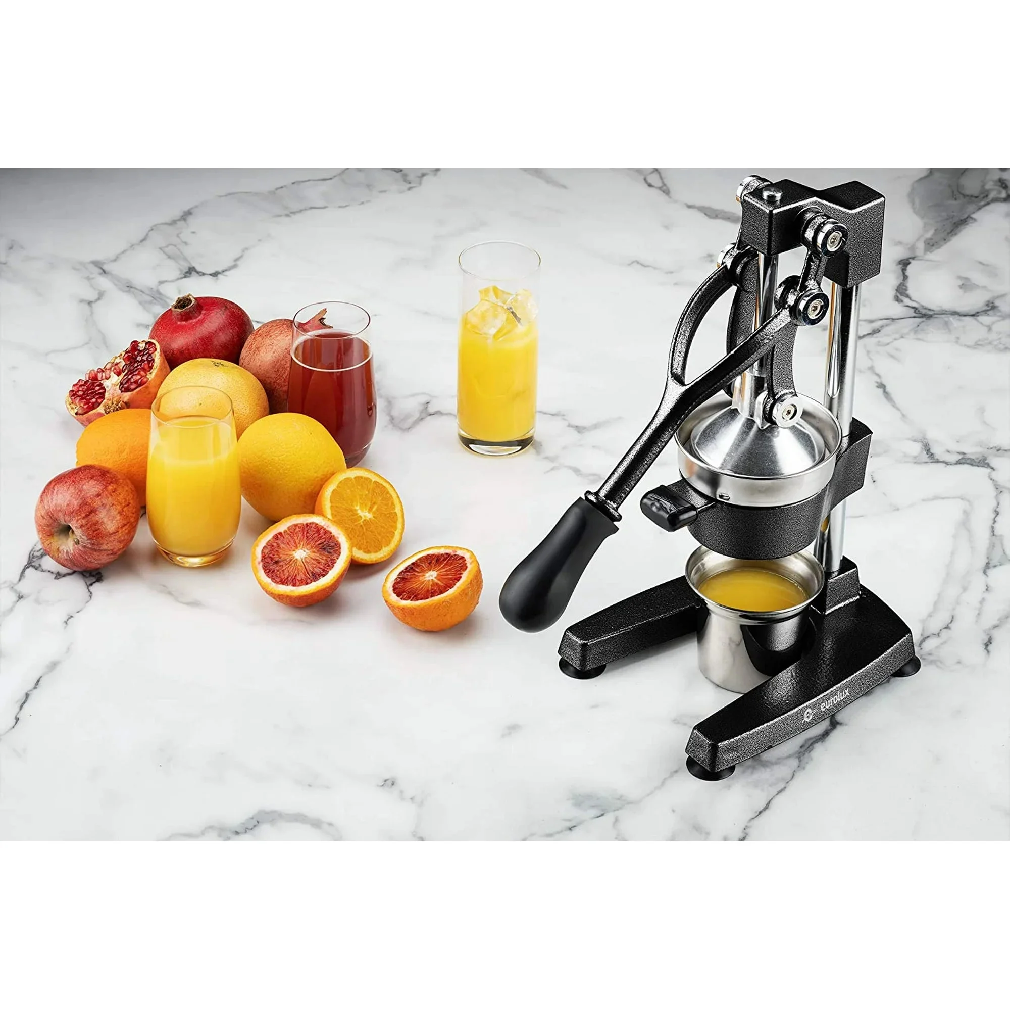 Eurolux Cast Iron Citrus Press Juicer Commercial Grade Manual Citrus Juicer with Stainless Steel Cup, Black - Image 7
