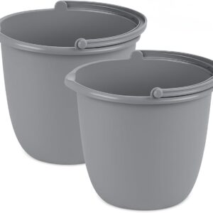 ishpita 2 Pack 10 Quart Spout Pail – Classic Titanium Gray Plastic Bucket with Pour Spout and Handle for Cleaning, Mopping, Gardening, and Storage Use